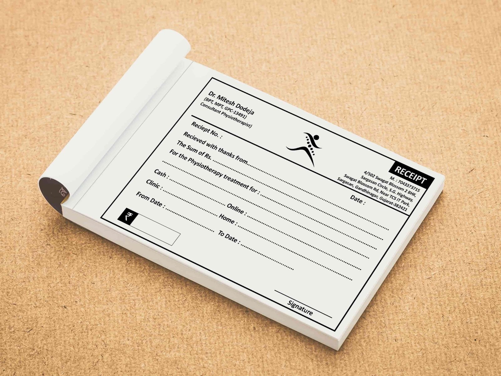 Personalized medical receipt books and clinic bill book printing for doctors and physiotherapists