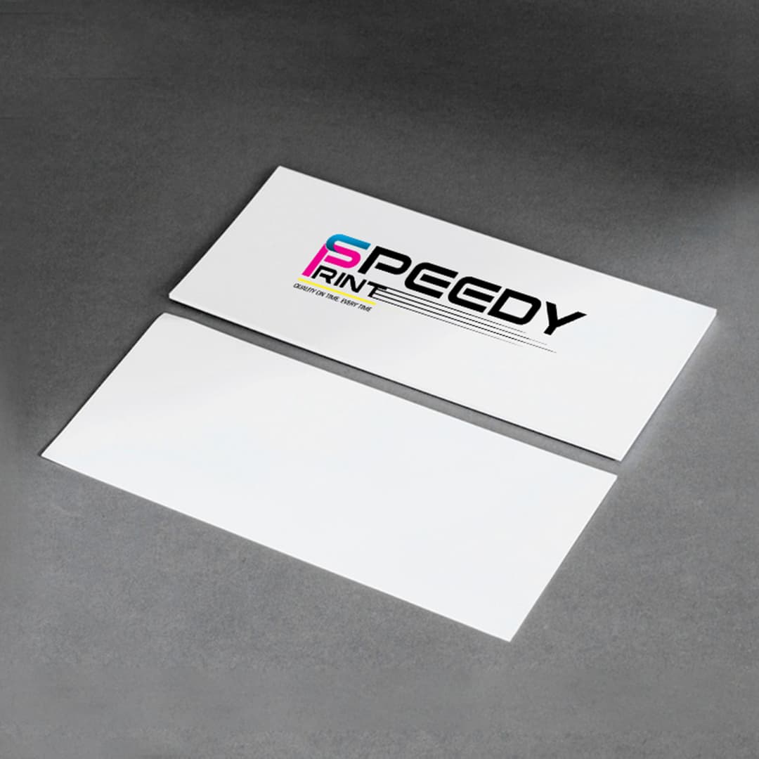 Two white premium business envelopes with custom printed company logo for official correspondence.
